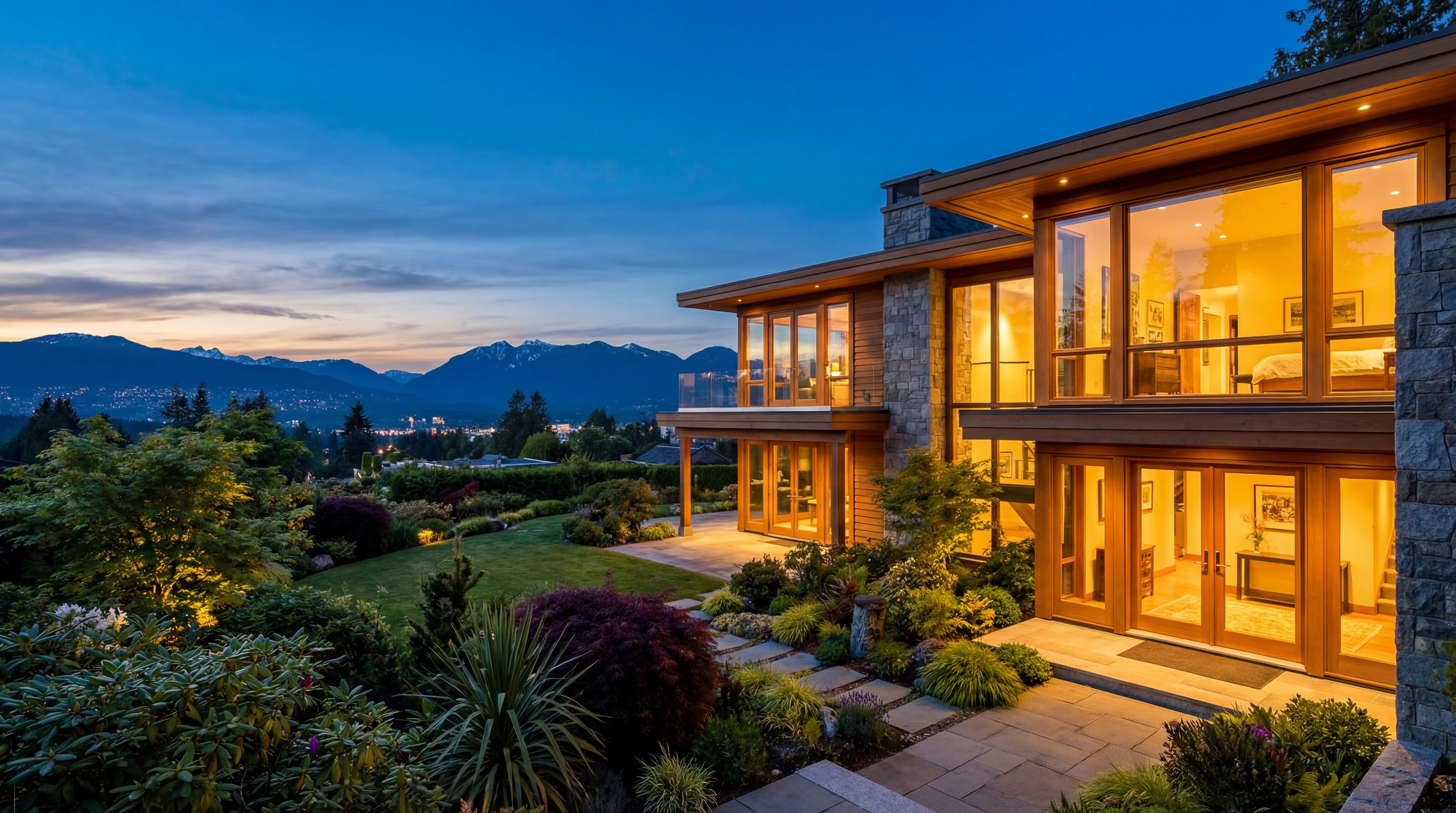 Renovated home in North Vancouver at twilight, work by RealDream Construction
